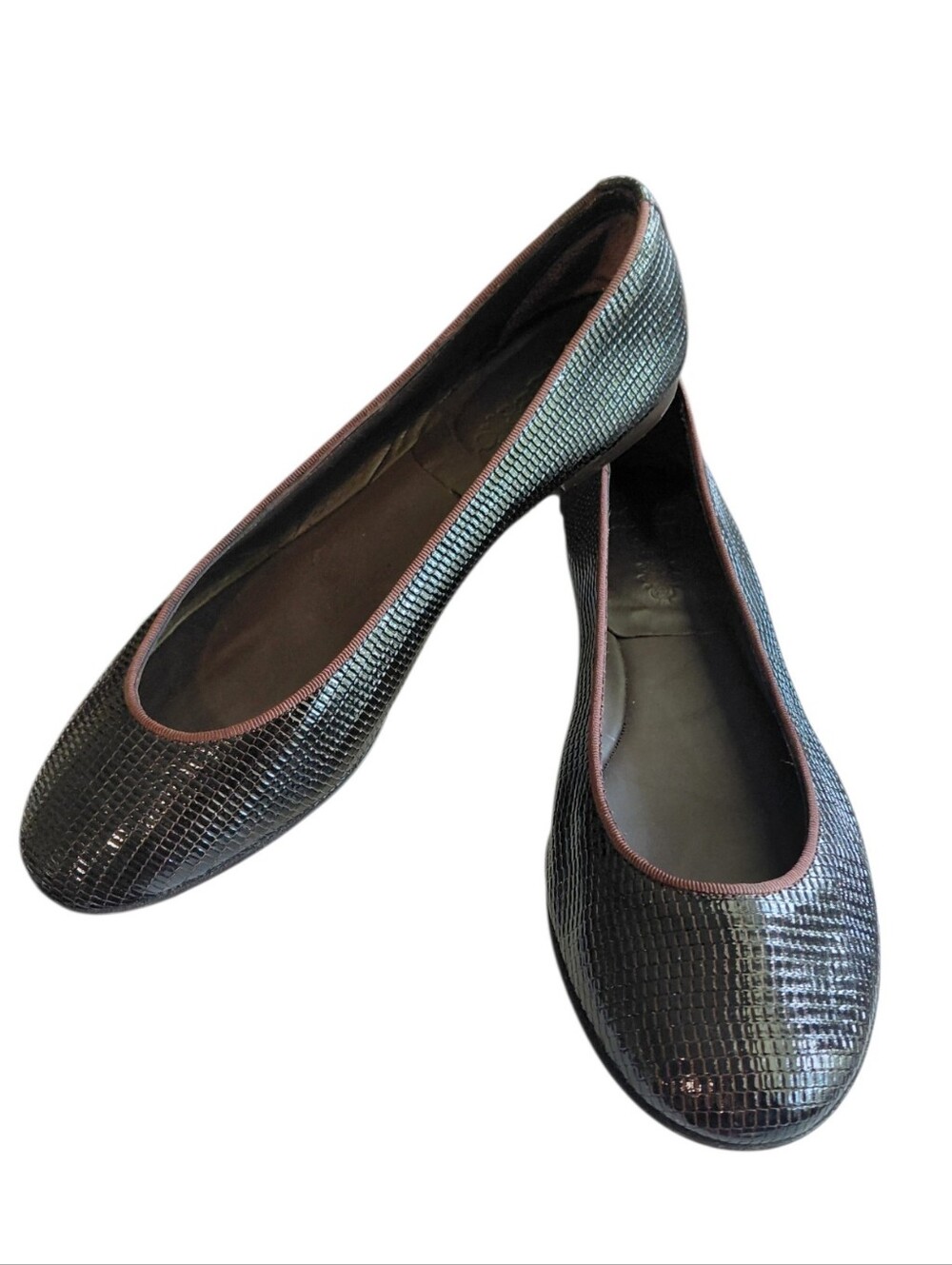 n.d.c. Handmade Black Textured Ballet Flats with Brown Trim Size 7.5